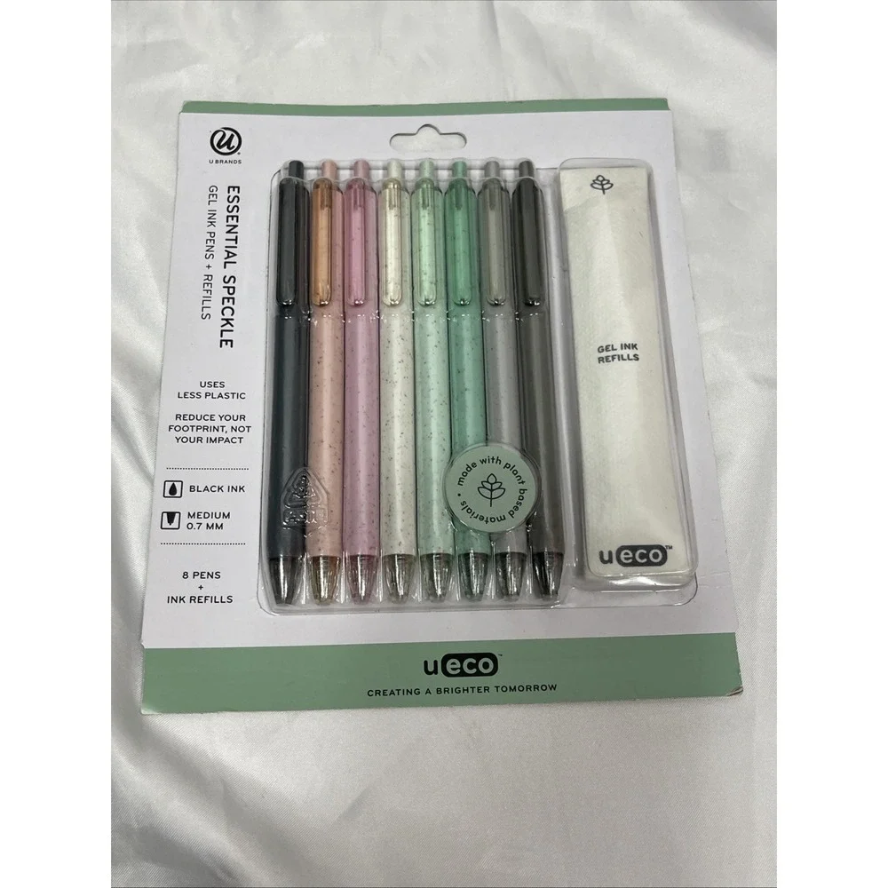 U Brand U-Eco 8 Ct Gel Ink Pens w Refills Essential Speckle 0.7 MM Black‎ Ink